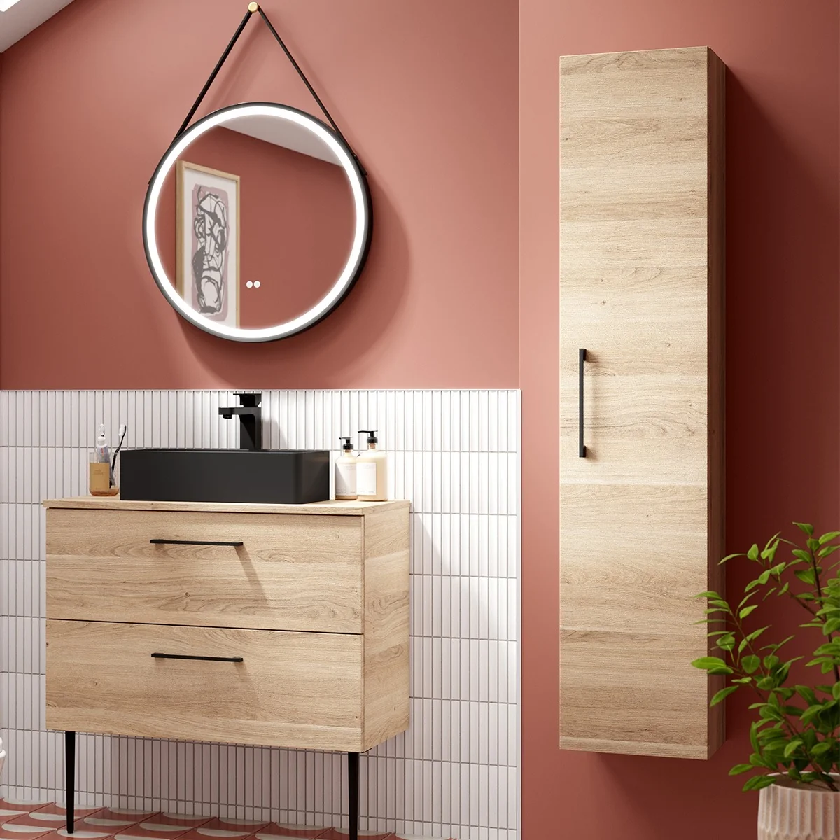 Arno 300mm Tall Bathroom Storage Unit - Bleached Oak