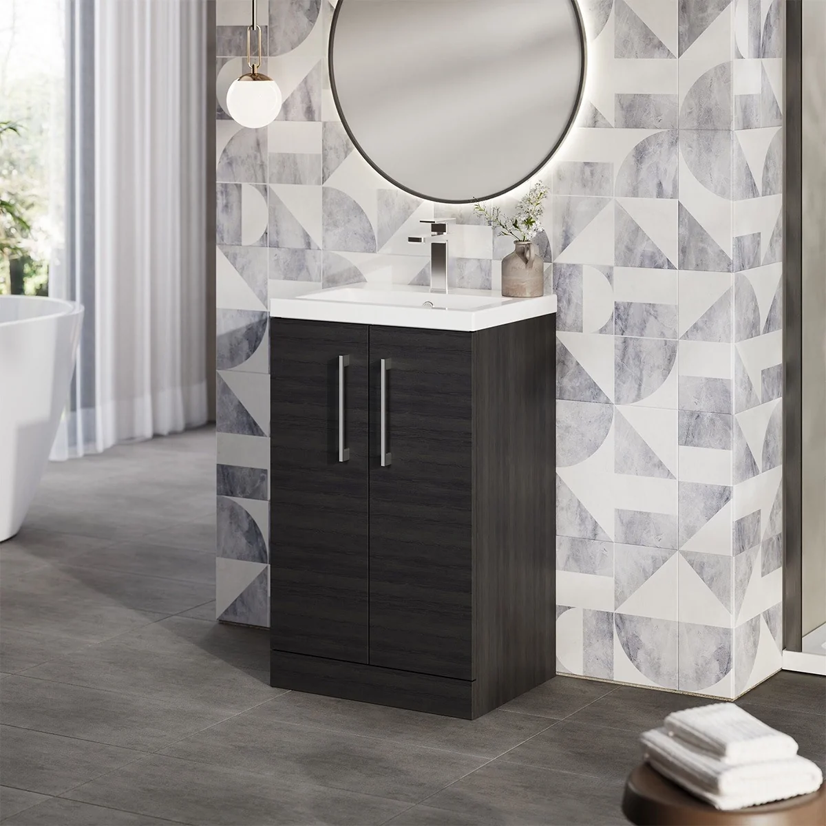 Arno 500mm Slim Floor Standing 2 Door Vanity Unit & Basin - Charcoal