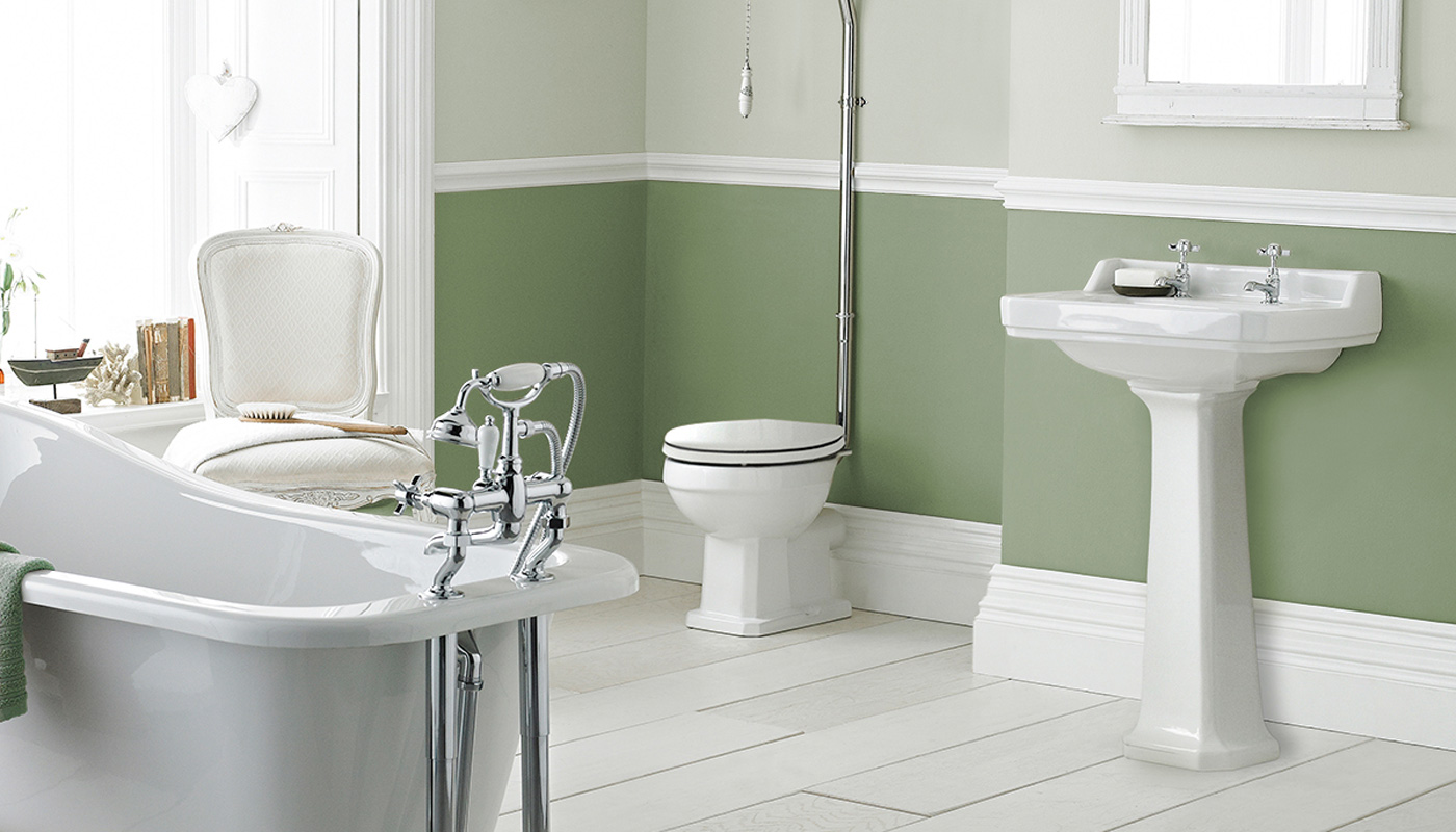 Sage green vintage style bathroom