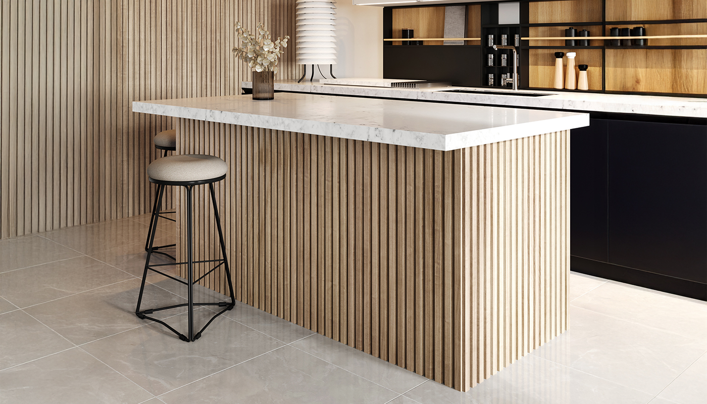 Stylish Slatwall panels used in a kitchen